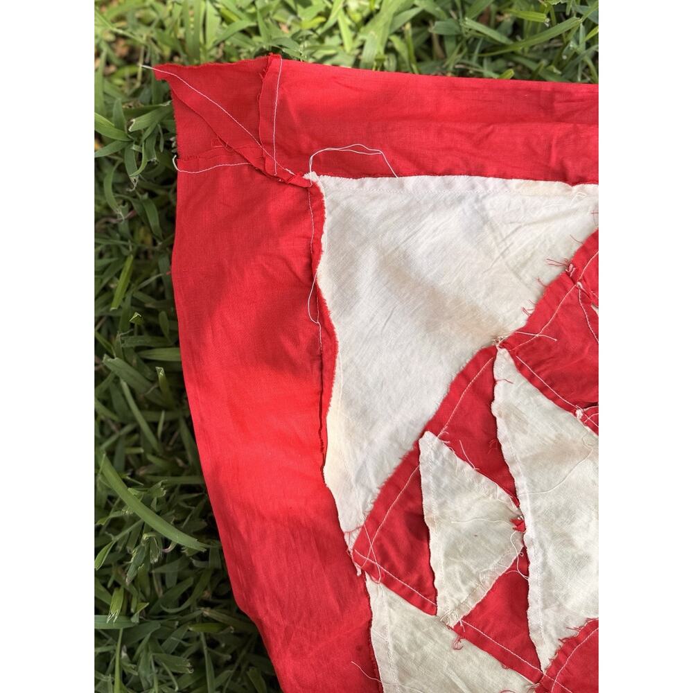 Antique Hand Pieced Red & White Quilt Top Lady of Lake 78x82 Farmhouse VGC AS IS - Picture 13 of 16